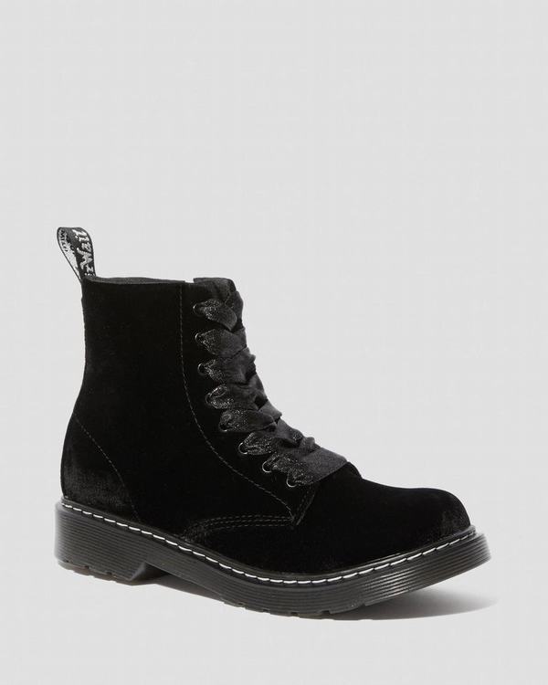 Dr Martens Dětské Kotníkové Boty Youth 1460 Velvet Černé, CZ-649258